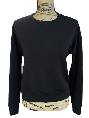 Spanx AirEssentials Crew Neck Sweatshirt Very Black Size Small Pleated Back